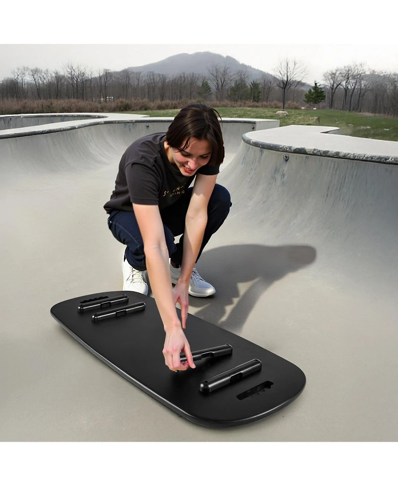 Sugift 2-in-1 Wooden Surf Balance Board Trainer with Roller Magnetic Stoppers and Storage Rack