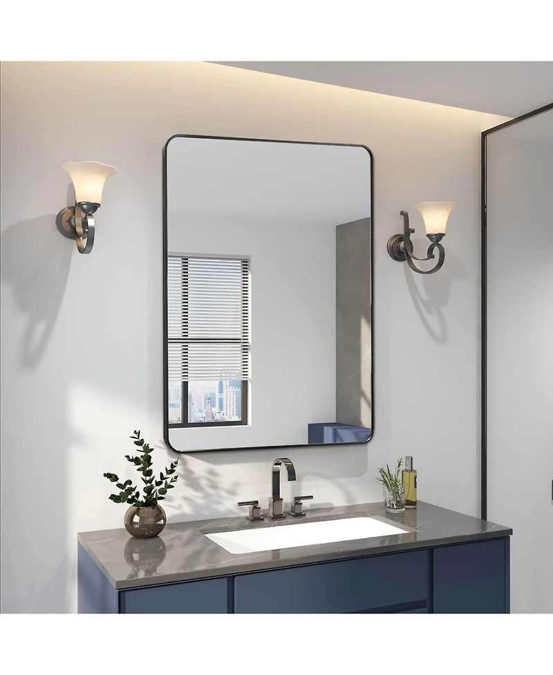 Phying 24 x 36 Inch Metal Framed Bathroom Mirror Rectangular Wall Mounted Vanity Mirror Modern Minimalist Sleek Framed Mirror for Bathroom Living Room
