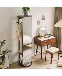 Phying Solid Rubberwood Rotating Full-Length Mirror Jewelry Armoire Cabinet with Multi-Functional Hooks and Storage Organizer, Freestanding