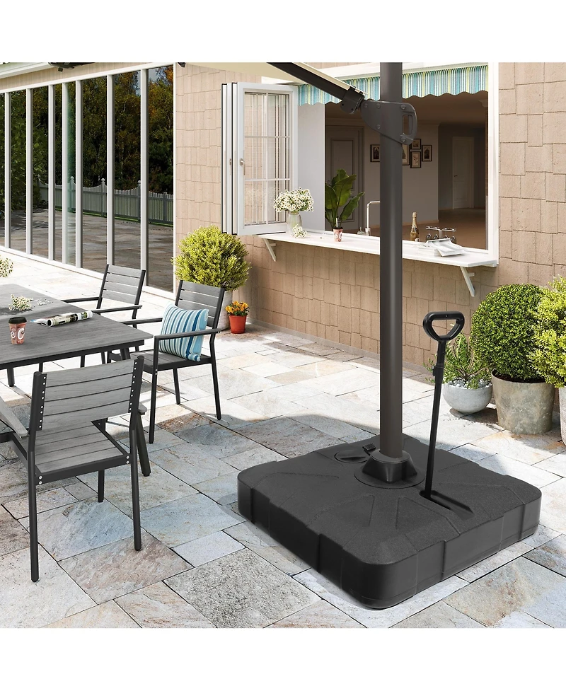 Pellebant Heavy-Duty Patio Cantilever Umbrella Base with 4-Wheels and Pull Rod Sand/Water Filled