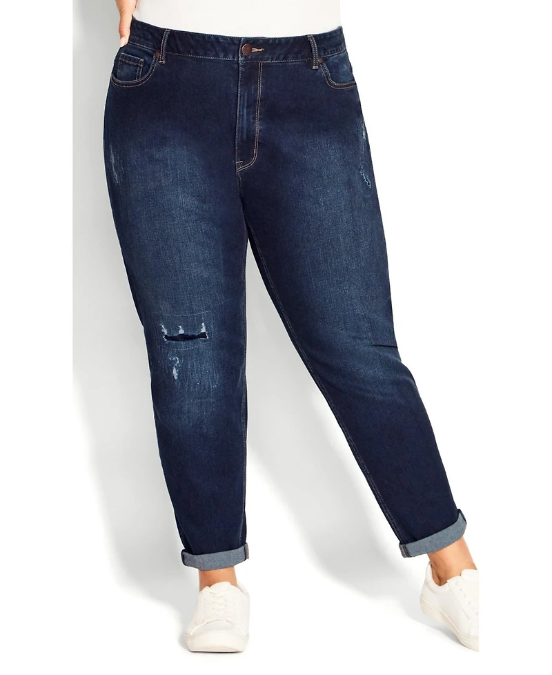 Avenue Women's Plus Tall Girlfriend Rip Jean