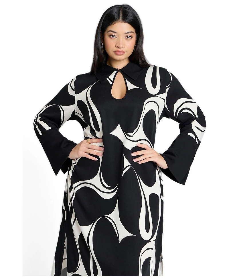 Eloquii Women's Plus Printed Collared Maxi Dress