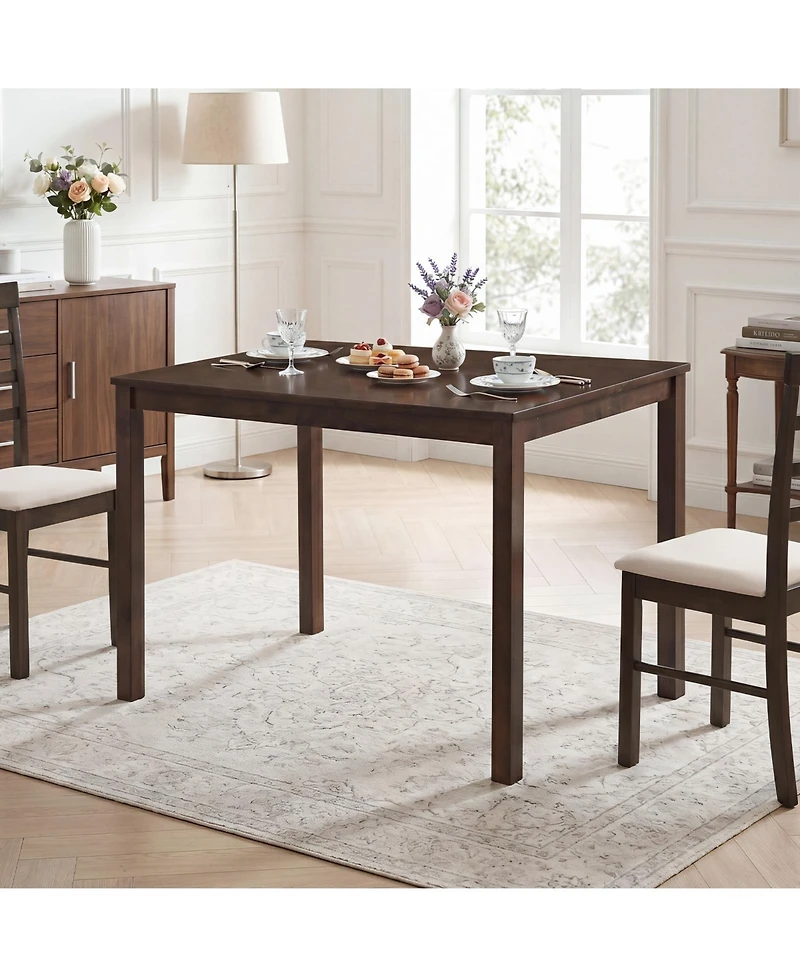 Gymax Farmhouse Kitchen Table Rectangular Dining Table with Solid Rubber Wood Frame