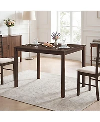 Gymax Farmhouse Kitchen Table Rectangular Dining Table with Solid Rubber Wood Frame