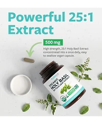 Pure Co Holy Basil Extract Capsules, 25:1 Holy Basil Tulsi Extract, 500 Milligram, 60 Capsules