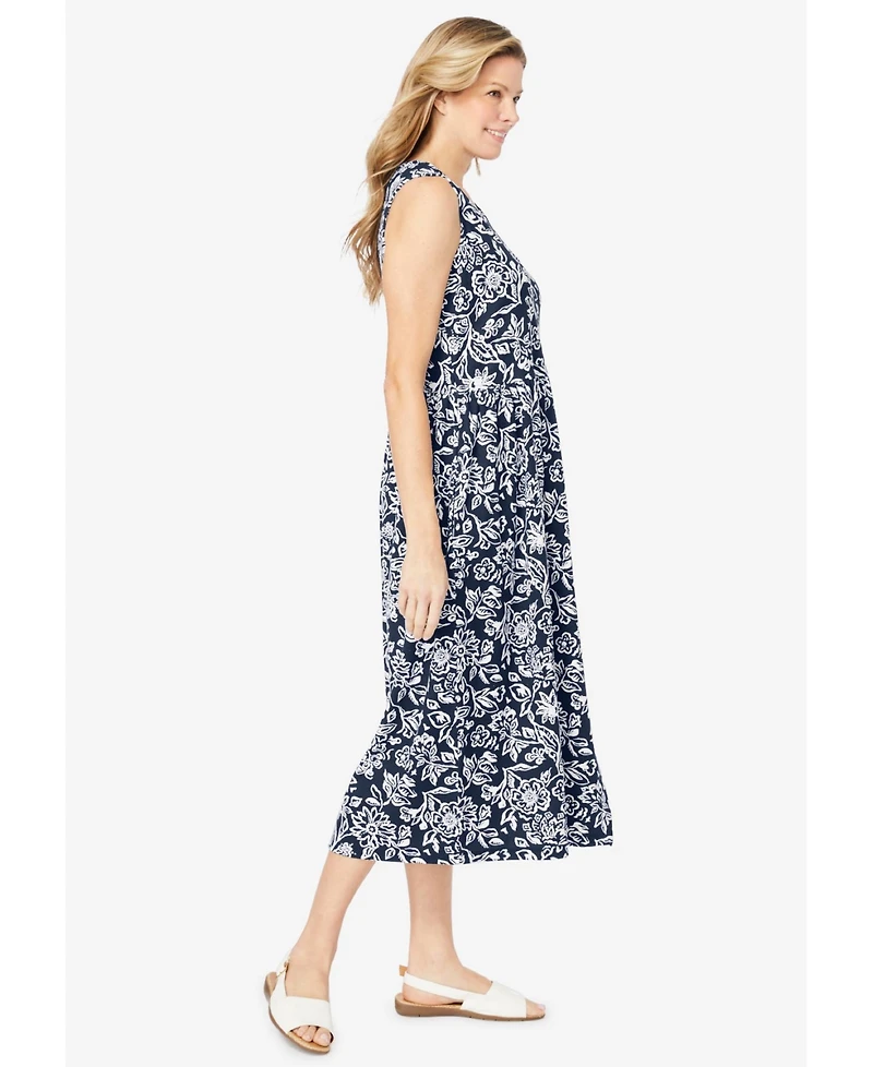 Woman Within Plus Sleeveless Button Front Dress