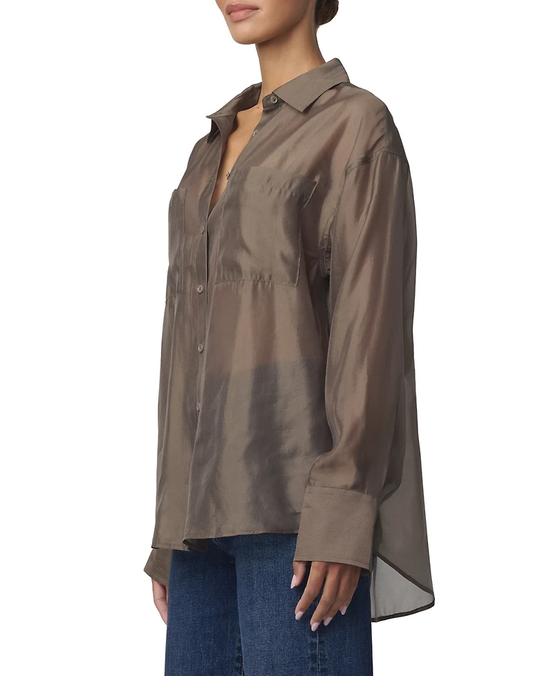 Joe's Jeans Women's Organza Boyfriend Sheer Long-Sleeve Button-Up Shirt