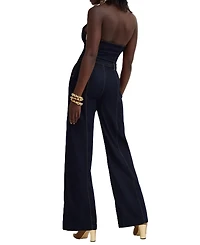 Guess Women's Emory Sleeveless Self-Tie Halter Denim Jumpsuit