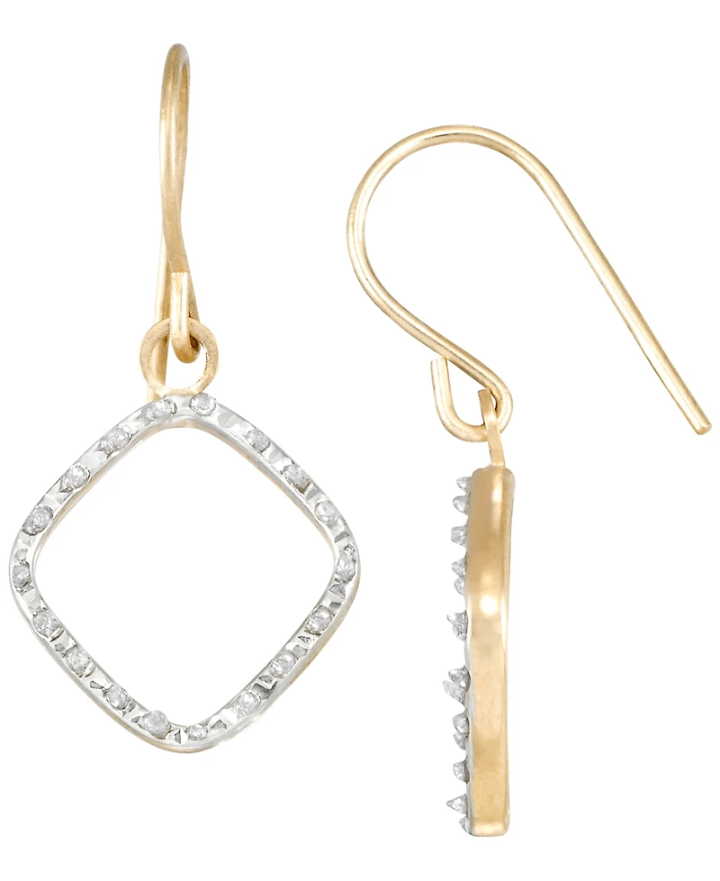 Macy's Diamond Square Fishhook Drop Earrings (0.01 ct. t.w.) in 10k Yellow Gold