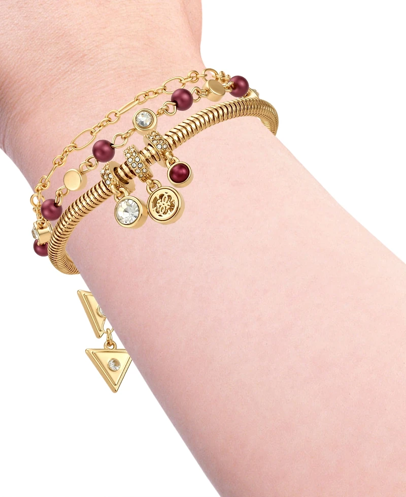 Guess Gold-Tone Imitation Pearl & Crystal Trio Bracelet, 3-Piece Set
