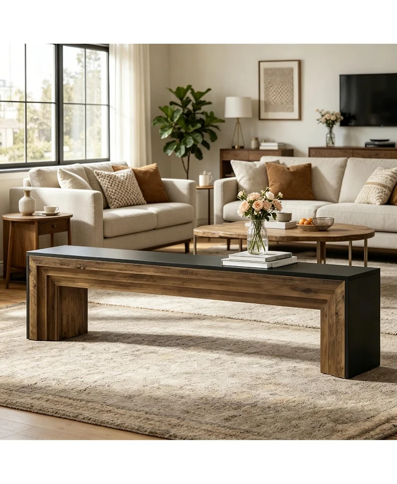 Slickblue Modern Rustic Entryway Bench with Brown Wood Finish and Black Edges