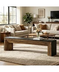 Slickblue Modern Rustic Entryway Bench with Brown Wood Finish and Black Edges