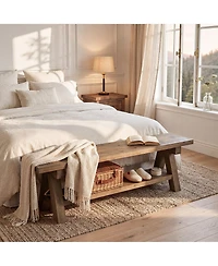 Tribesigns 63" Solid Wood Entryway Bench, Farmhouse Dining Bench