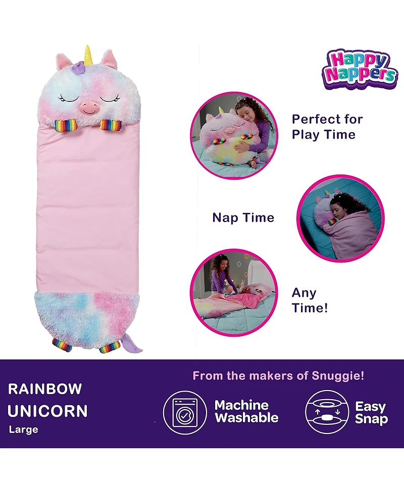 Happy Nappers Rainbow Unicorn Large Pillow-and-Sleeping-Bag Weighted Plush