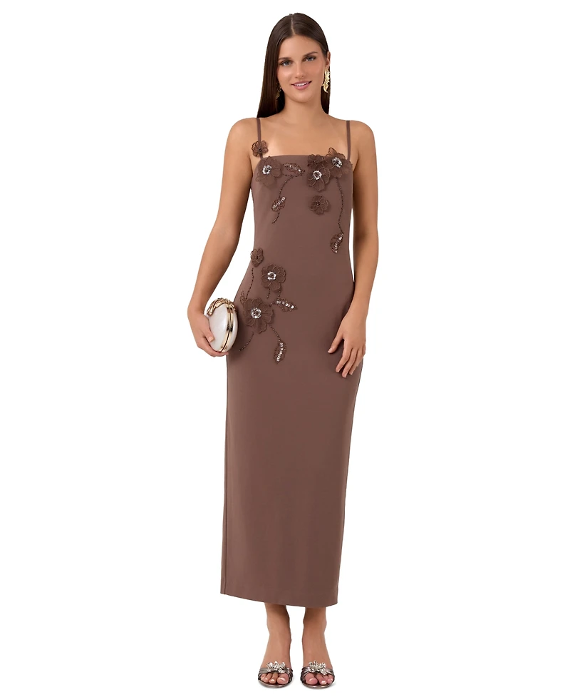 Rachel Rachel Roy Women's Aurea Midi Scoop Neck Sleeveless 3D Floral-Applique Dress