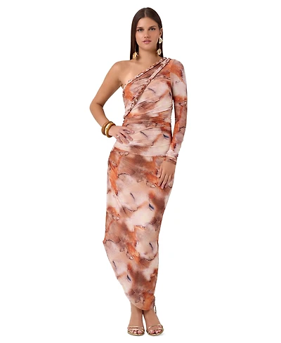 Rachel Roy Women's Noa One-Shoulder Long-Sleeve Ruched Midi Dress