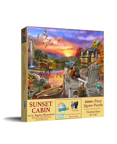 SunsOut Sunset Cabin 1000-Piece Large-Piece Jigsaw Puzzle, Ages 14+