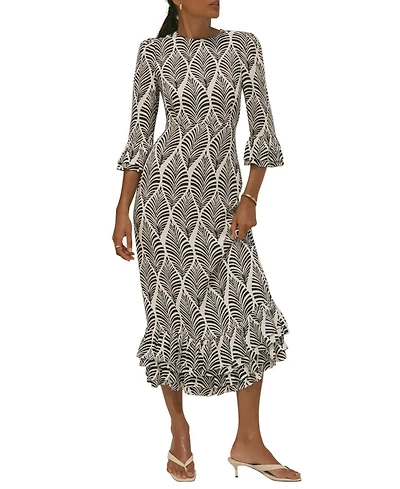 Mint Velvet Women's Printed Tiered-Ruffle Rayon Midi Dress