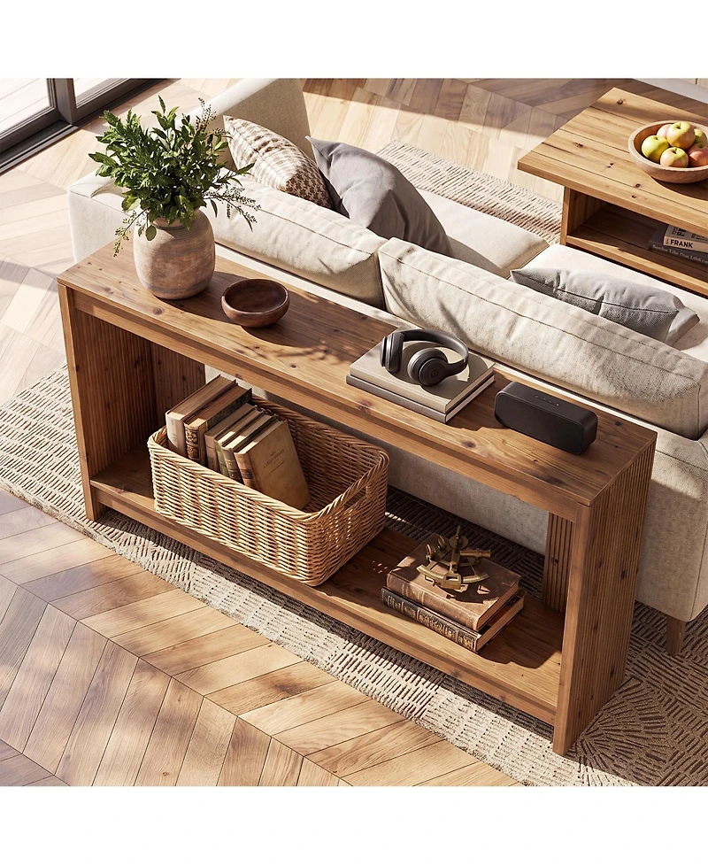 Tribesigns Solid Wood Console Table 63" for Entryway,2-Tier Sofa Table