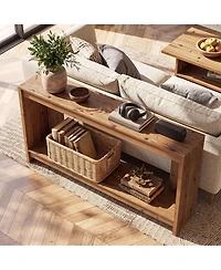 Tribesigns Solid Wood Console Table 63" for Entryway,2-Tier Sofa Table