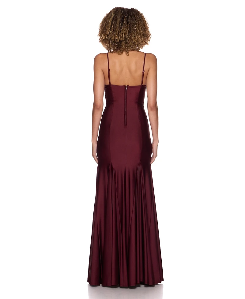 B Darlin Juniors' V-Neck Shiny Knit Gown