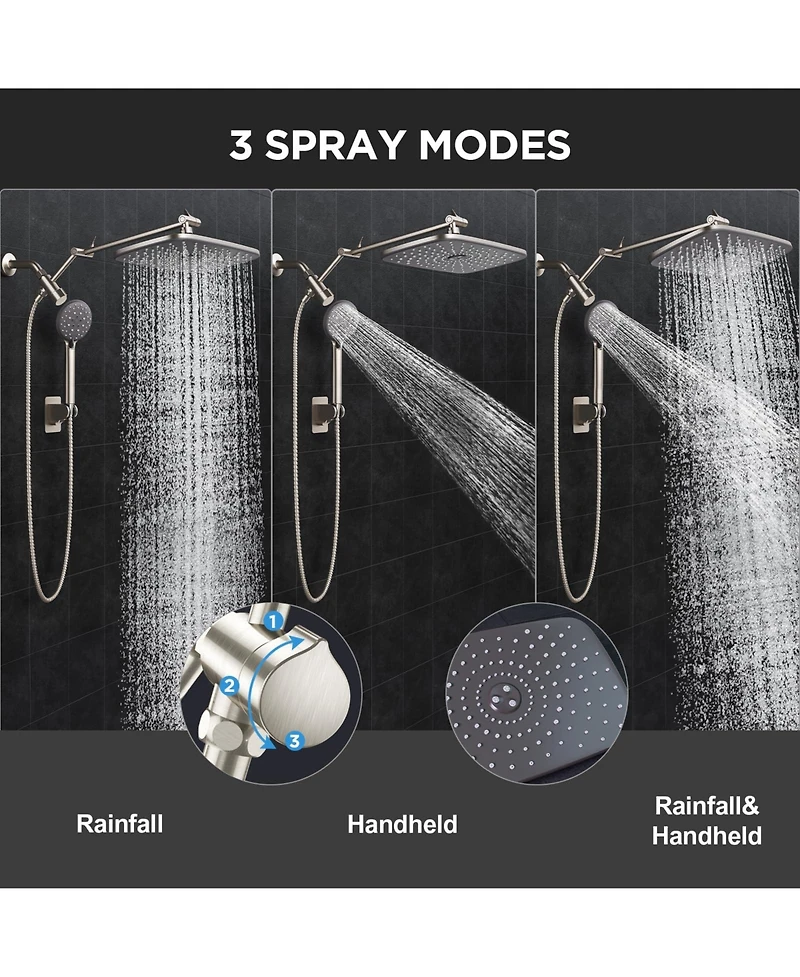 Cyqbd 11.8" Rain Shower Head Handheld Multi Spray Extension Arm Dual