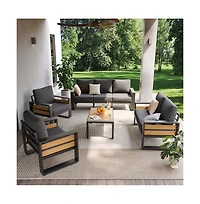 Aoxun Outdoor Patio Conversation Set Durable Aluminum Sofas, Plush Cushions, Wood Texture Table Weatherproof