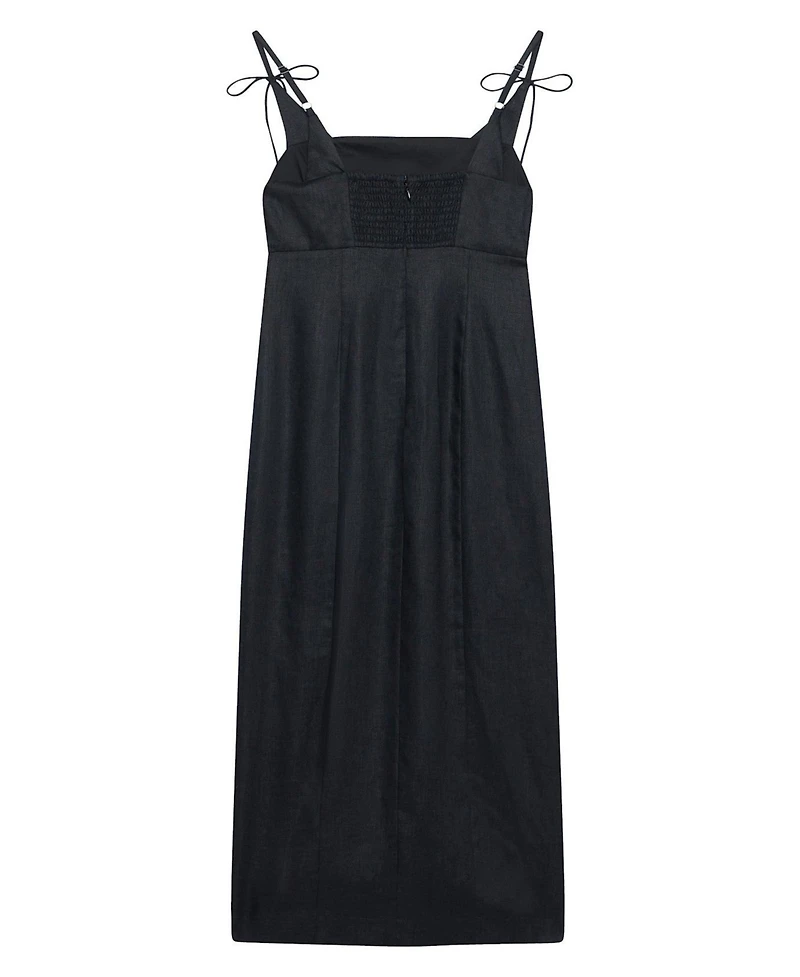 Mint Velvet Women's Linen Square-Neck Bow-Detail Midi Dress