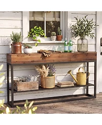 Tribesigns 63" Solid Wood Narrow Console Table, 3-Tier Storage Shelves