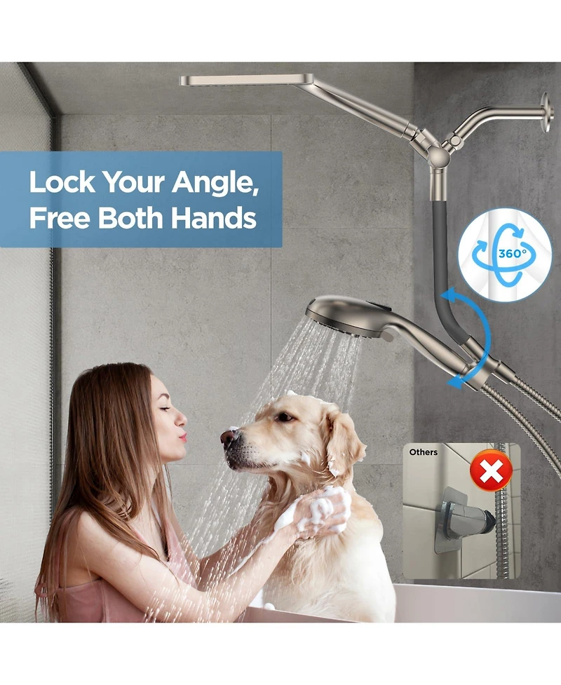 Cyqbd 10" Dual Handheld Shower Head 2-in-1 Rain System 10 Modes Power Wash