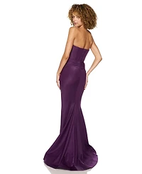 Alex & Sophia Juniors' Strapless Shiny Knit Front-Drape Gown