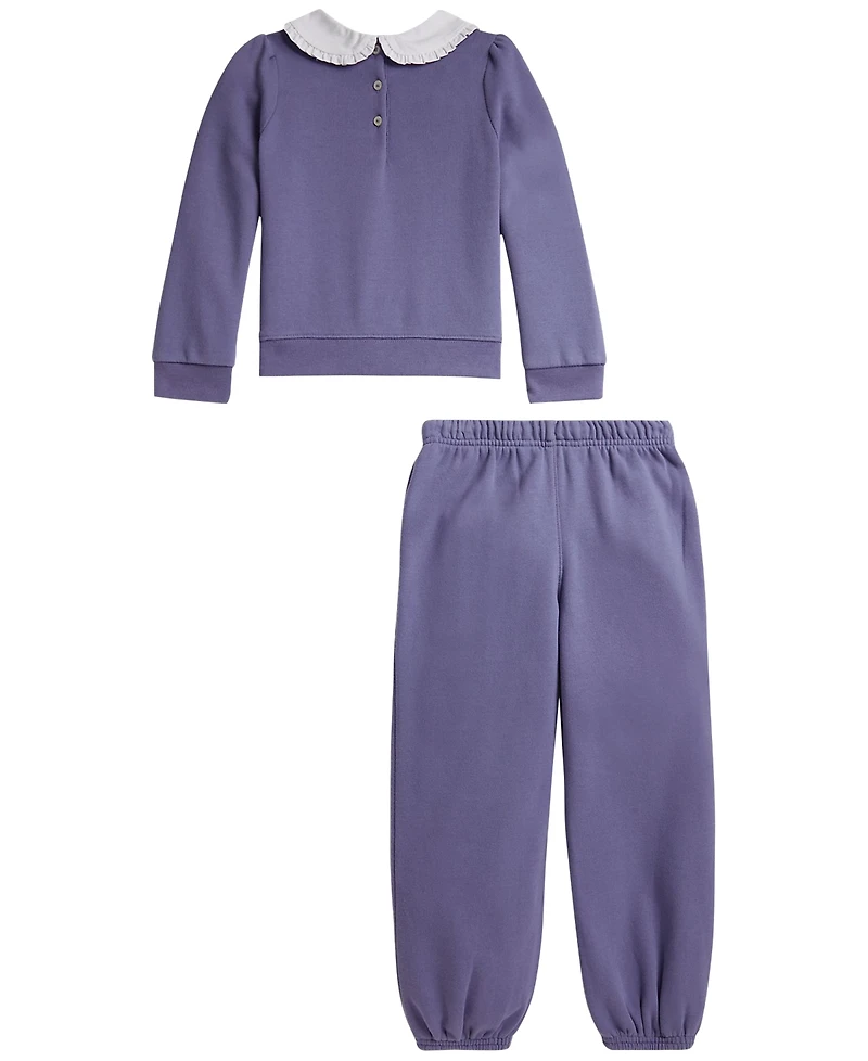Polo Ralph Lauren Girls' 2T-6X Logo Fleece Sweatshirt and Pants, 2-Piece Set