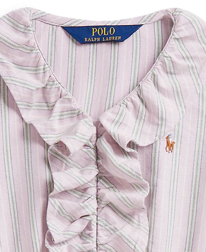 Polo Ralph Lauren Girls' 2T-6X Ruffle-Trim Cotton Oxford Shirt Dress