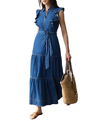 Mint Velvet Women's Denim Ruffle Maxi Shirt Dress