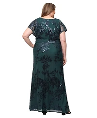Sl Fashions Plus Floral-Print Sequin Formal Gown