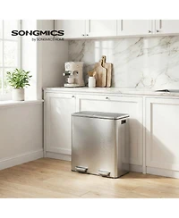 SongmicsHome Dual Garbage and Recycling Can, Stainless Steel Step Trash Can with Soft-Close Lid, 60L
