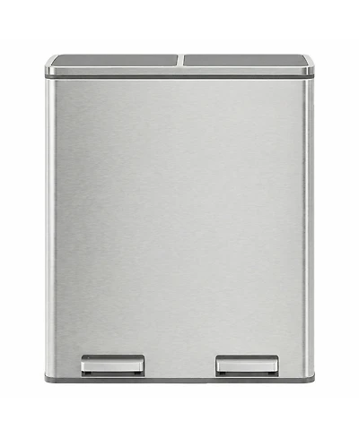 SongmicsHome Dual Garbage and Recycling Can, Stainless Steel Step Trash Can with Soft-Close Lid, 60L