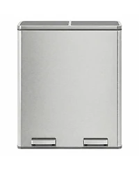 SongmicsHome Dual Garbage and Recycling Can, Stainless Steel Step Trash Can with Soft-Close Lid, 60L