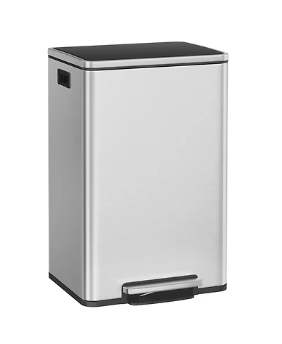SongmicsHome 50L Rubbish Bin, Stainless Steel Pedal Bin with Removable Inner Bucket, Soft Close Lid, for Kitchen