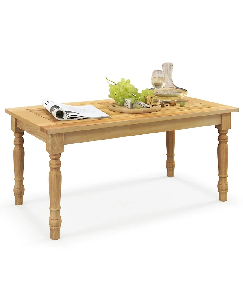 Mecale 35.5 in Teak Coffee Table with Carved Turned Legs