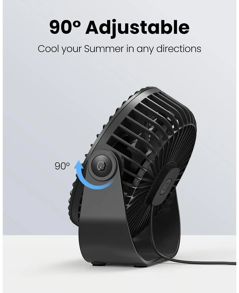 Gaiatop Usb Desk Fan, 3 Speeds Strong Airflow, 5.5 Inch Portable 90degree(s) Rotate Quiet Cooling, Small Personal Table Fans for Bedroom Home Office