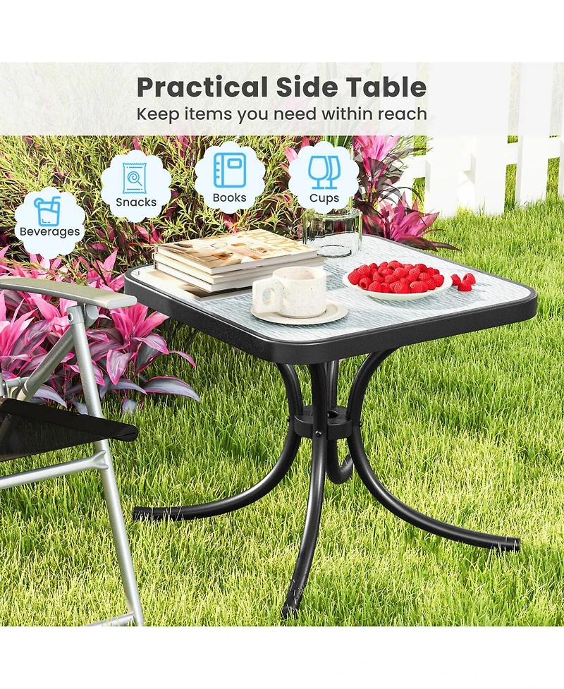 Mecale 20 in Tempered Glass Side Table with Rustproof Metal Frame