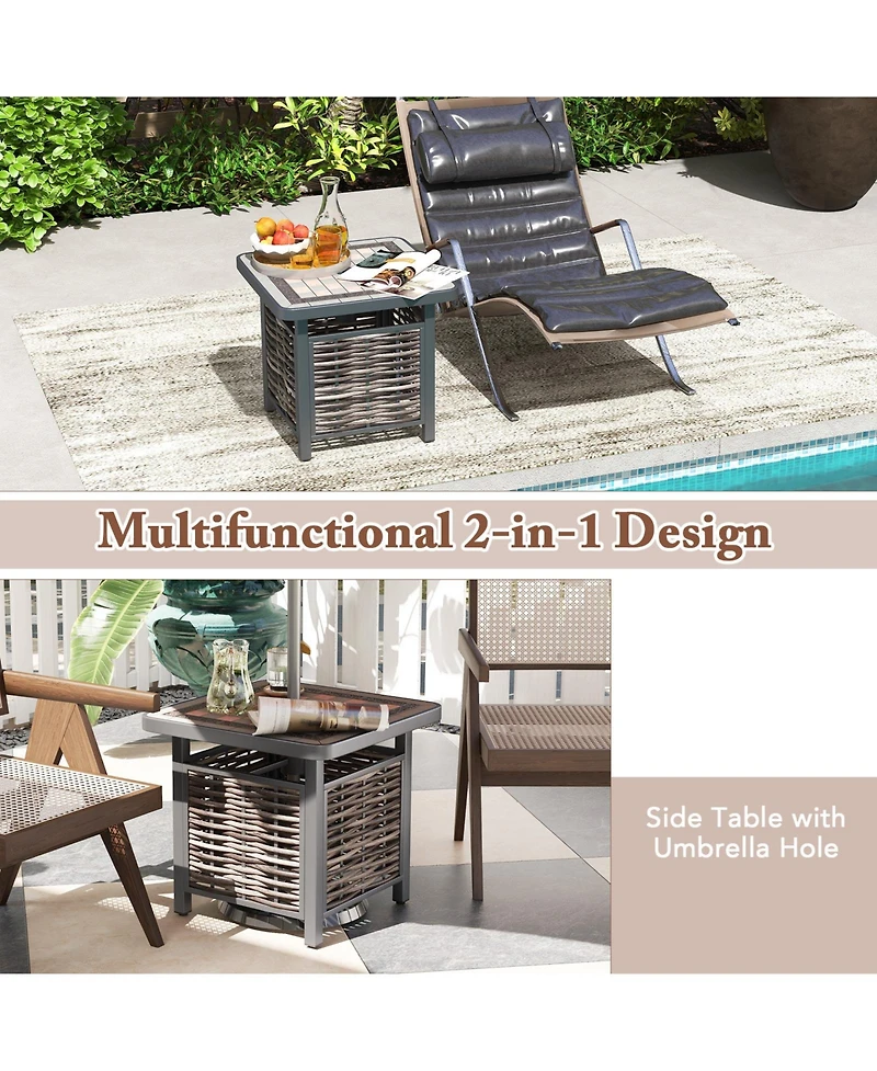 Mecale 21.5 in Square Pe Rattan End Table with 1.5 in Umbrella Hole