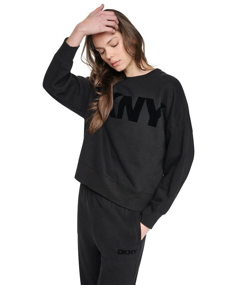 Dkny Sport Women's Oversized Graphic Blouson-Sleeve Pullover Sweatshirt