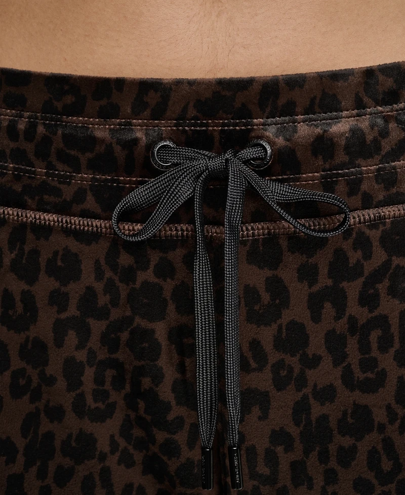 Dkny Sport Women's Leopard-Print Mid-Rise Velour Track Pants