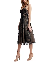 Dress The Population Women's Maren Sweetheart Neck 3D Floral Lace Midi Dress