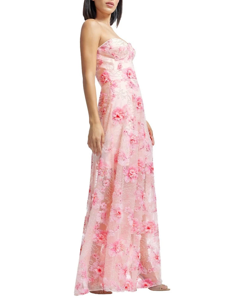 Dress The Population Women's Connor Strapless Sweetheart 3D Floral Bustier Fit and Flare Gown