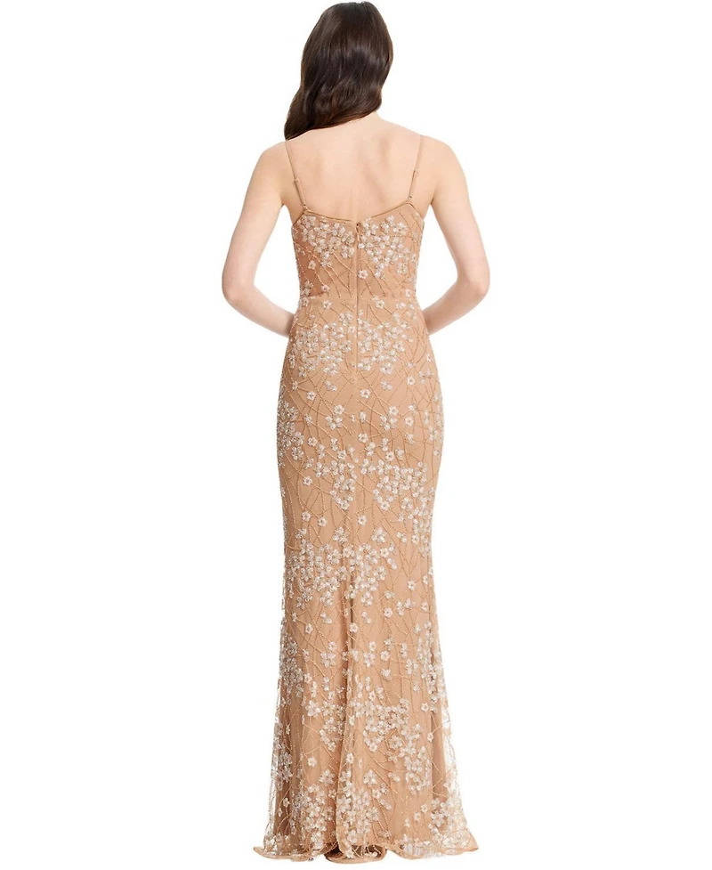 Dress The Population Women's Giovanna Sleeveless Scoop Neck Sequin Beaded Floral Mermaid Gown