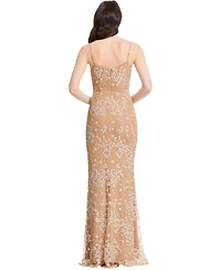 Dress The Population Women's Giovanna Sleeveless Scoop Neck Sequin Beaded Floral Mermaid Gown