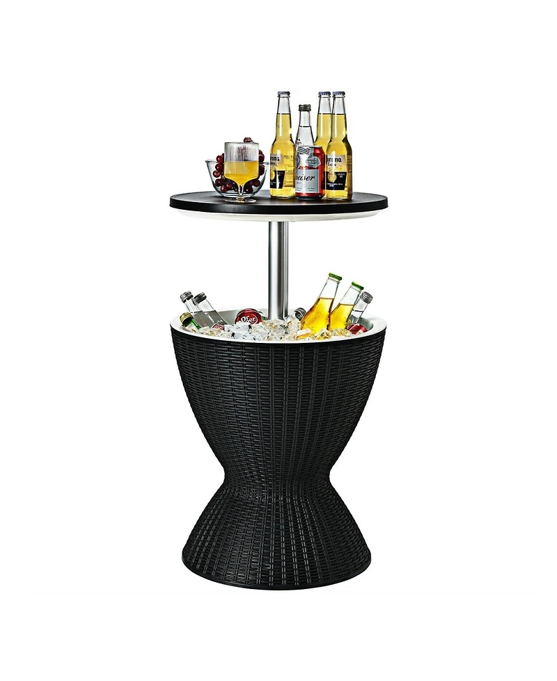 Mecale 3-in-1 Rattan Cooler Bar Table with 8 Gal Ice Bucket and 2 Heights